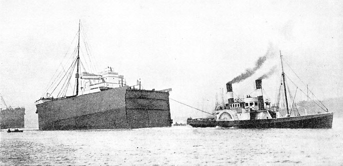 THE NEW BOW OF THE SUEVIC leaving Belfast on October 19, 1907, for Southampton