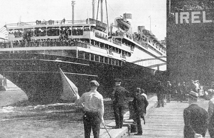 Bound for Europe, the Washington leaves Pier 60 on the North or Hudson River in the Port of New York