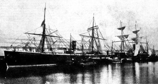 The ships Nevada and Abyssinia of the Guion Line at Liverpool docks