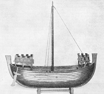 A MODEL OF A LATE THIRTEENTH-CENTURY VESSEL used to transport English crusaders to the Holy Land