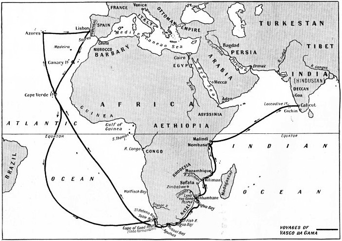 THE DIRECT SEA-ROUTE TO INDIA was unknown until Vasco da Gama rounded the Cape of Good Hope