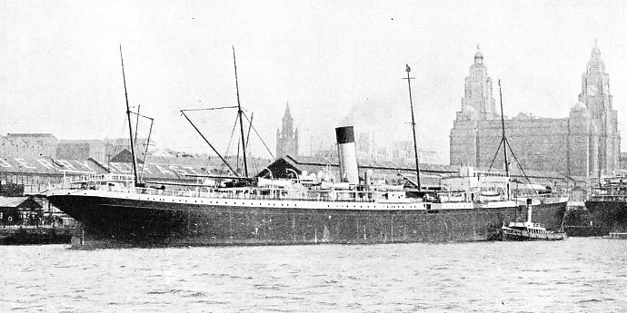 The reconditioned Suevic lying at the Liverpool Landing Stage in August, 1925