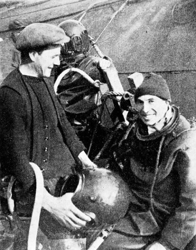 PREPARING TO MAKE A DIVE to examine the scuttled German warships in Scapa Flow