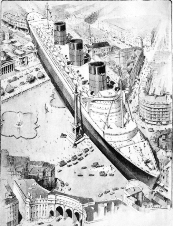 THE QUEEN MARY IN RELATION TO TRAFALGAR SQUARE, LONDON