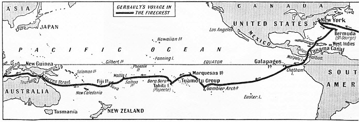 The course of Gerbault’s voyage is shown on these sketch maps