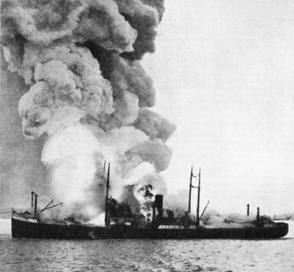 The Ares on fire at Lisbon in April 1931