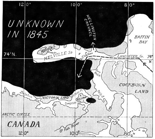 Sketch map of the north west passage as known in 1845 based on a chart supplied to Franklin