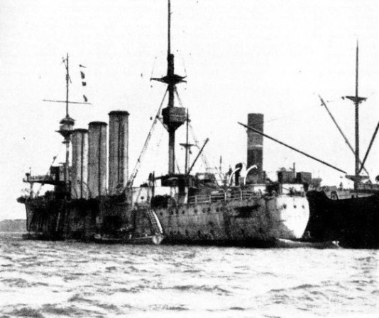 H.M.S. Kent reached the Falkland Islands with scarcely any coal in her bunkers