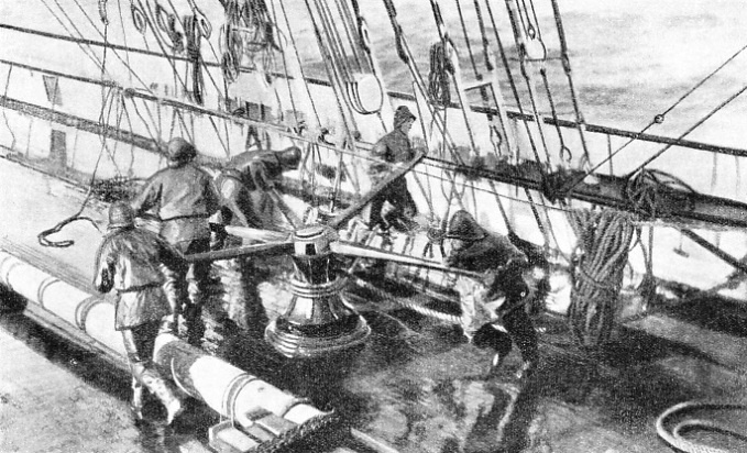 HAULING ON THE TOPSAIL HALYARDS was a heavy job