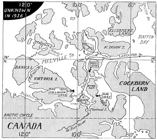 Map showing the route of Franklin’s ships in 1845 and 1846