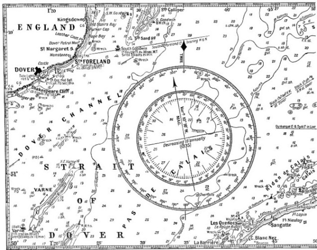 CHART OF THE STRAIT OF DOVER between Dover and Dunkerque