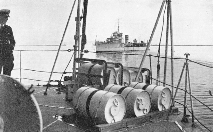 DEPTH CHARGES on the deck of HM flotilla leader Kempenfelt