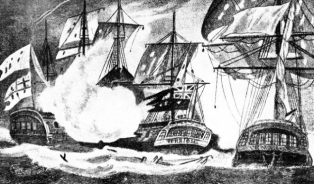 THE SINKING OF A BRITISH PRIVATEER by the privateer Vengeance in 1757