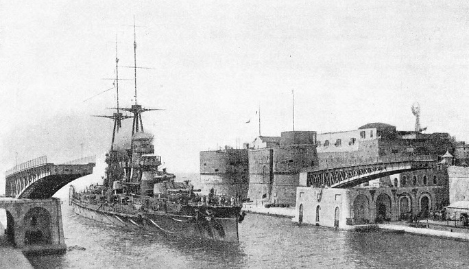 A photograph of the 24,000-tons Italian battleship Leonardo da Vinci leaving Taranto Harbour