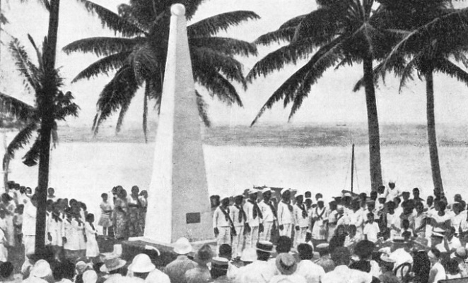 A monument being unveiled in memory of Magellan, who discovered Guam in 1521