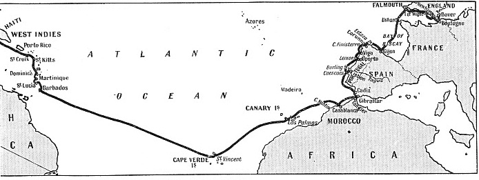 Map showing the voyage of the Pacific Moon