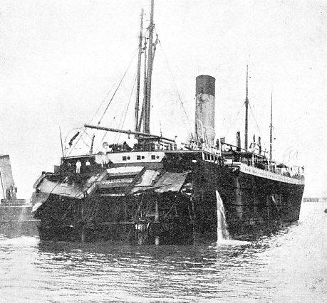 THE STERN OF THE SUEVIC being towed into Southampton Docks