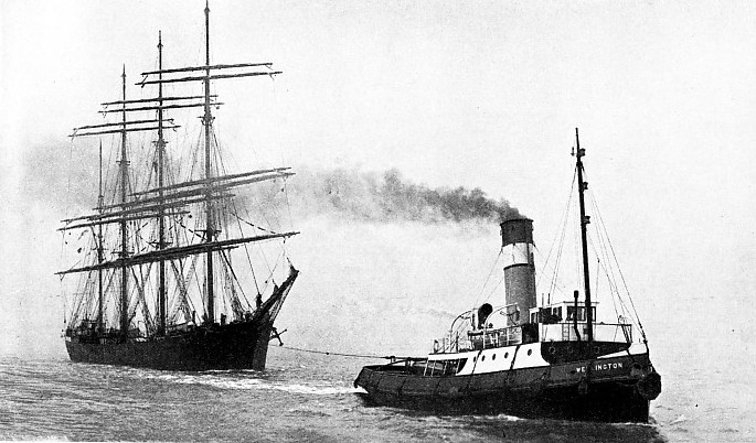 The tug Wellington towing the Pommern in the Mersey