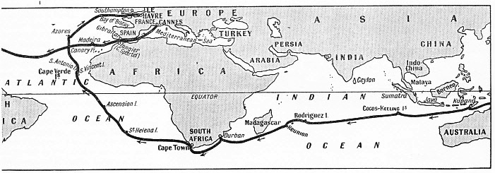 The course of Gerbault’s voyage is shown on these sketch maps