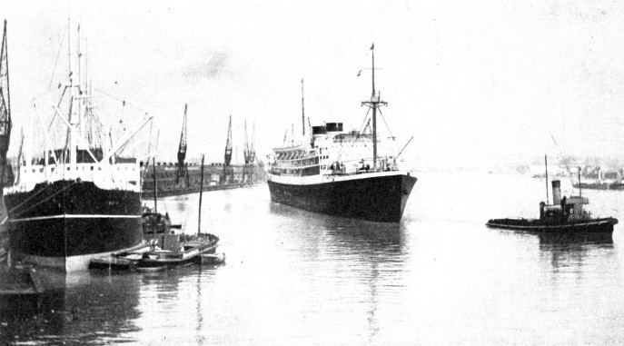 LEAVING SOUTHAMPTON DOCKS is the Nederland liner Johan van Oldenbarnevelt