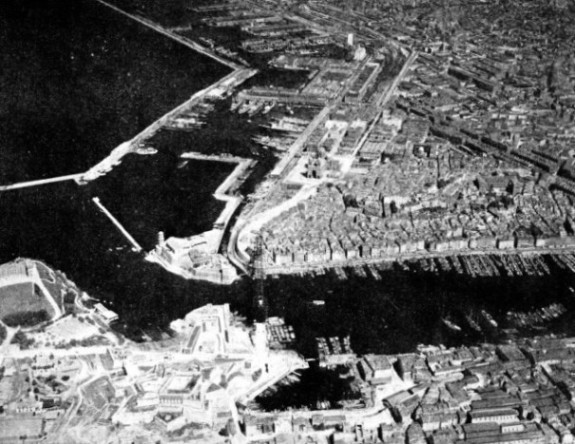 AN AERIAL VIEW of the dock system at Marseilles