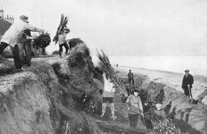 Members of the Kessingland lifeboat crew building sea defences