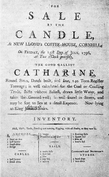 IN THE EIGHTEENTH CENTURY auction sales were held at New Lloyd’s Coffee House