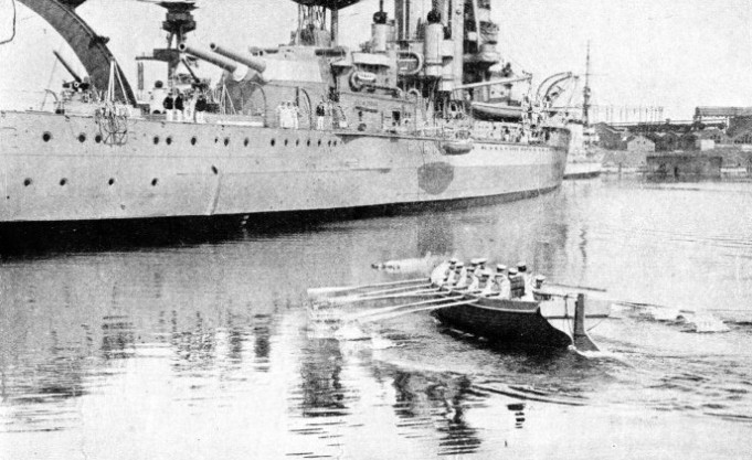 A ship’s boat near H.M.S. Iron Duke during Navy Week