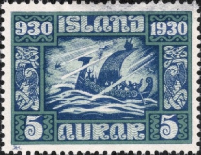 THE VERTICAL STEM of the galley on this Iceland stamp should be curved