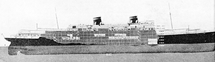 The eight passenger decks of the Manhattan are shown in this sketch