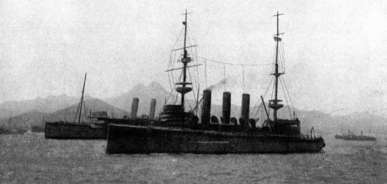 H.M.S. Highflyer sank the German ocean raider Kaiser Wilhelm der Grosse on August 26, 1914