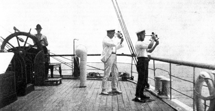 Observing, with the sextant, the sun’s altitude above the sea horizon