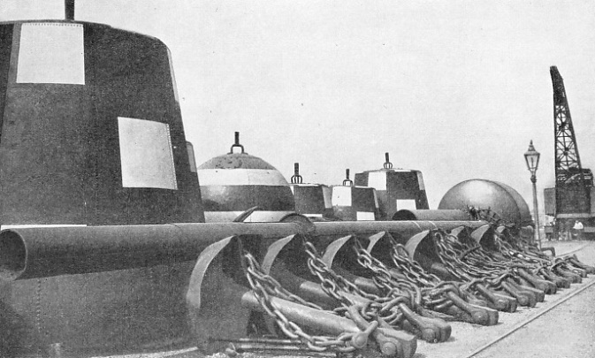 BUOYS AND ANCHORS on the wharf at the Blackwall depot of Trinity House