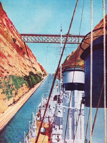 HMS Duncan, leading the First Destroyer Flotilla through the Corinth Canal