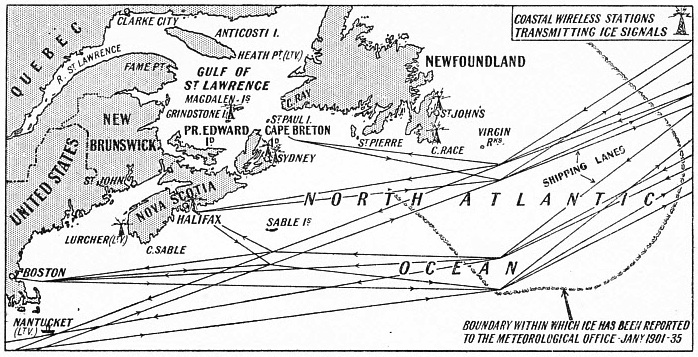 THE WIDE REGION guarded by the International Ice Patrol is shown on the this map