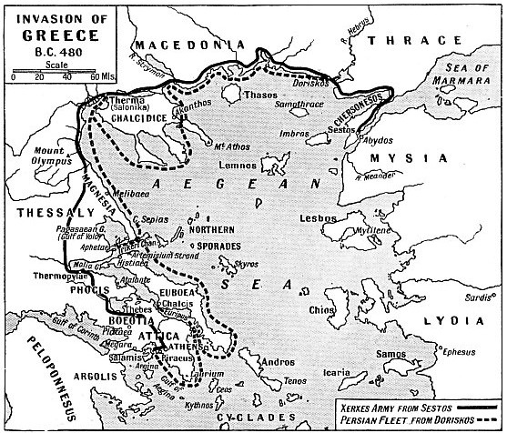 ROUTE OF THE INVADER in the autumn and winter of 481 B.C.