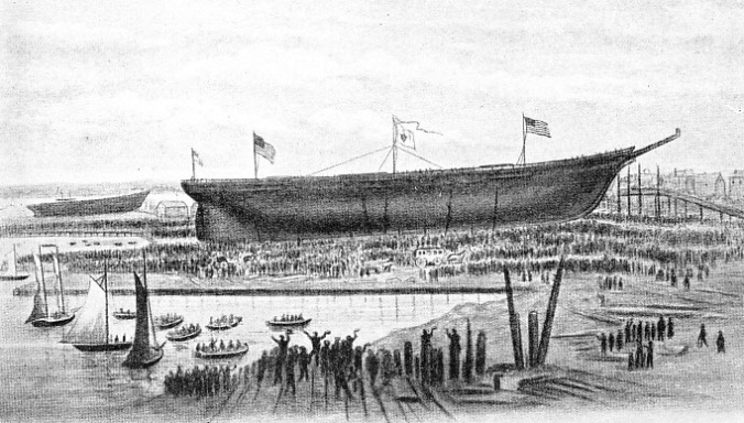 LAUNCH OF THE GREAT REPUBLIC at Donald McKay’s shipyard, Boston, USA, on October 4, 1853