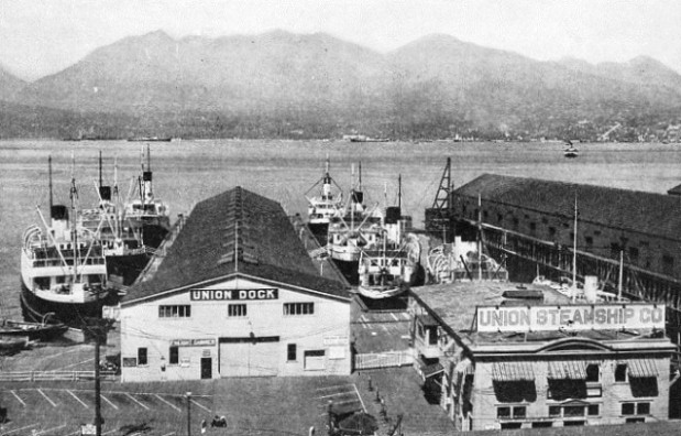 Ships of the Union Steamship Company at their piers in Vancouver Harbour