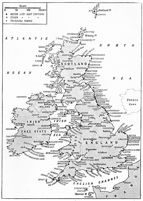 Round the British Isles the Royal National Lifeboat Institution has 169 stations