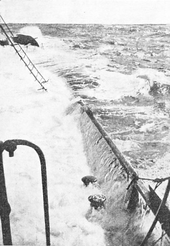 A dramatic photograph taken on board the Q-ship Dunraven after she had been hit by a torpedo