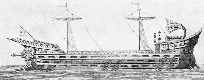 A ROMAN GALLEY of the first magnitude, having three banks of oars