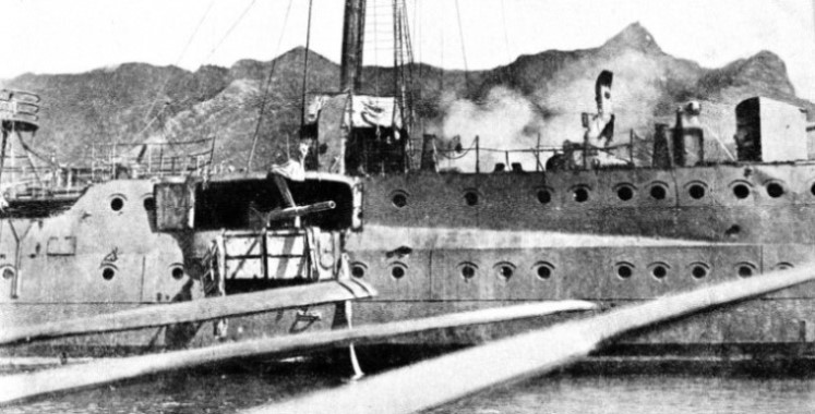 WITH GUNS STILL TRAINED ON THE ENEMY, the Dresden was abandoned by her crew