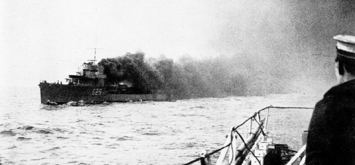 LAYING A SMOKE SCREEN during exercises of the Home Fleet off Scapa Flow