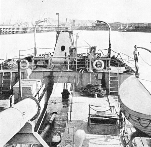 The twin-screw bow well suction dredger Severn is seen at work at Avonmouth