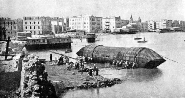 REPAIRING THE CYLINDER containing Cleopatra's Needle after the launch